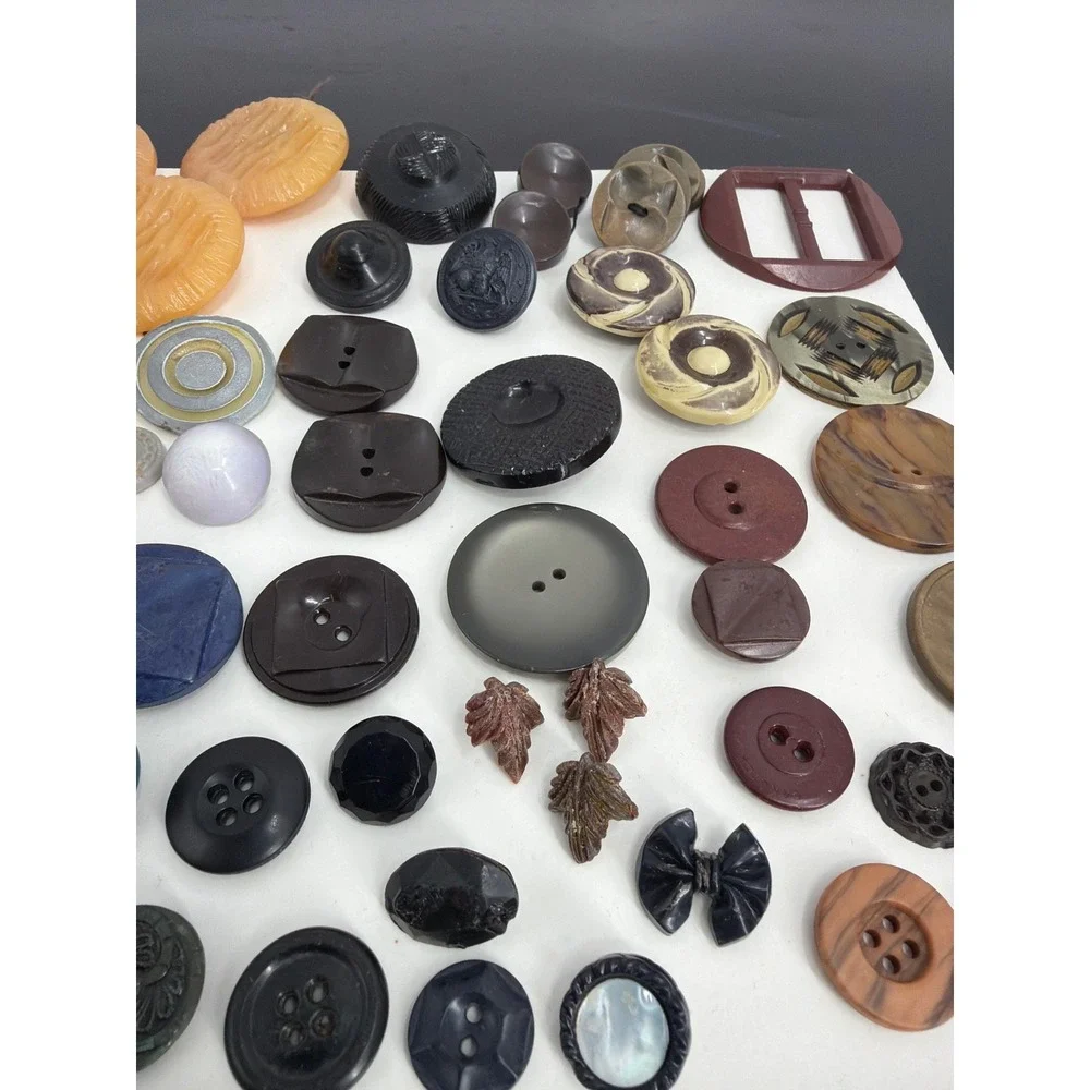Vtg 79 Button‎ Lot Bakelite Celluloid Art Deco Mixed Media Crafting Collection